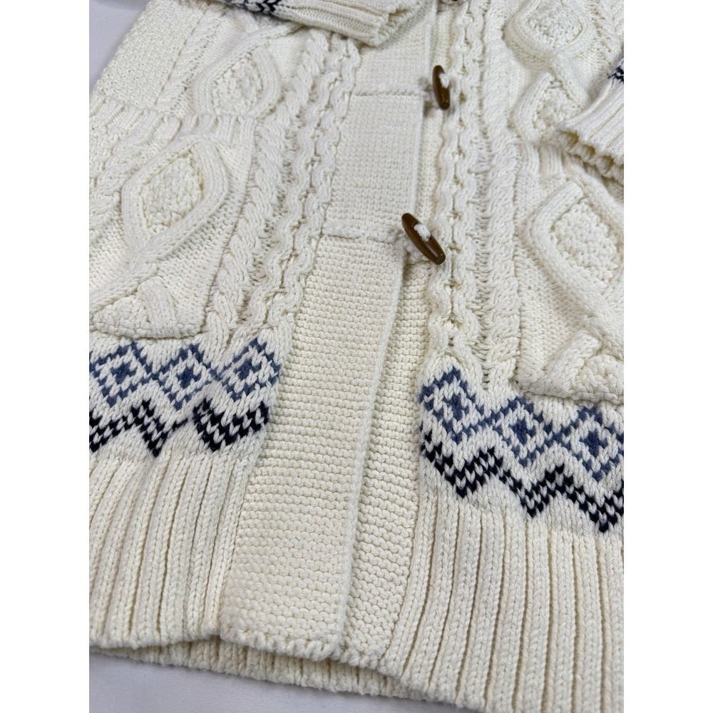 Polo Ralph Lauren Fair Isle Toggle Cardigan Ivory Cable Knit Nordic Sweater Sz S - Picture 4 of 9